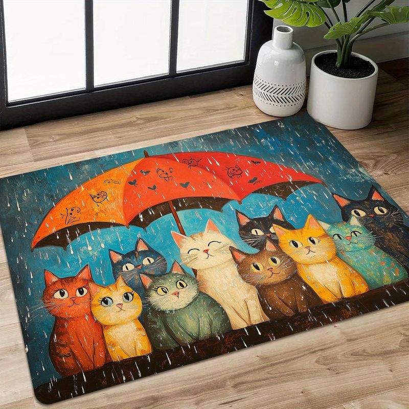 Home Decor Under 1000 - VIKAMA Cute Cats Under Umbrella Doormat