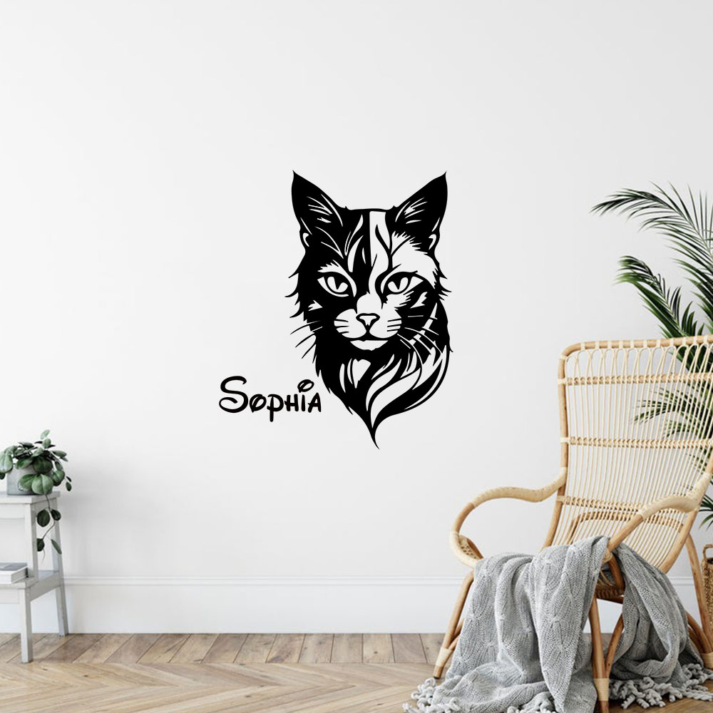 Home Decor Wall Tiles - 1PC Cute Cat Personalized Name Wall