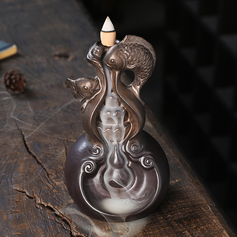 Home Decor Zen Style - Ceramic Gourd Backflow Incense Burner Chinese