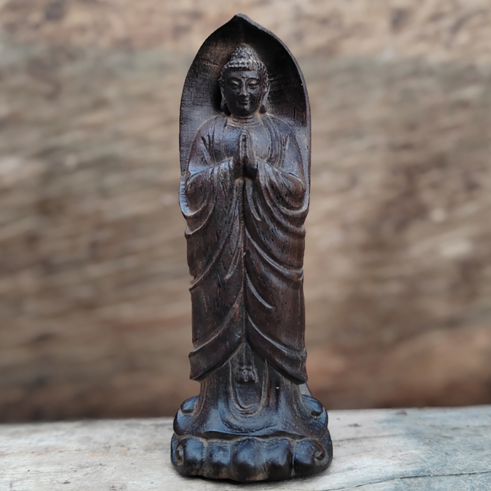 Home Decor Zen Style - Wooden Zen Buddha Figurine Ornament, Hand-Carved