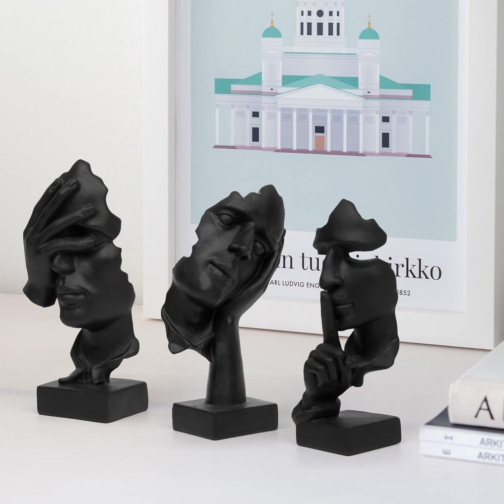 3 Pcs Thinker Statue, Silence  - Abstract Sculpture Resin ulasan dan harga