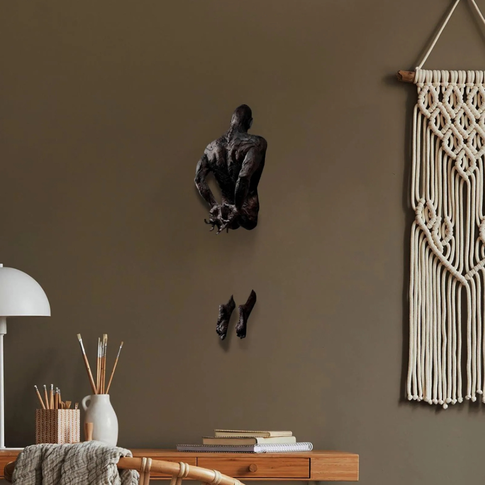 3D Through Wall Figure Sculptu - Abstract Sculpture Resin ulasan dan harga