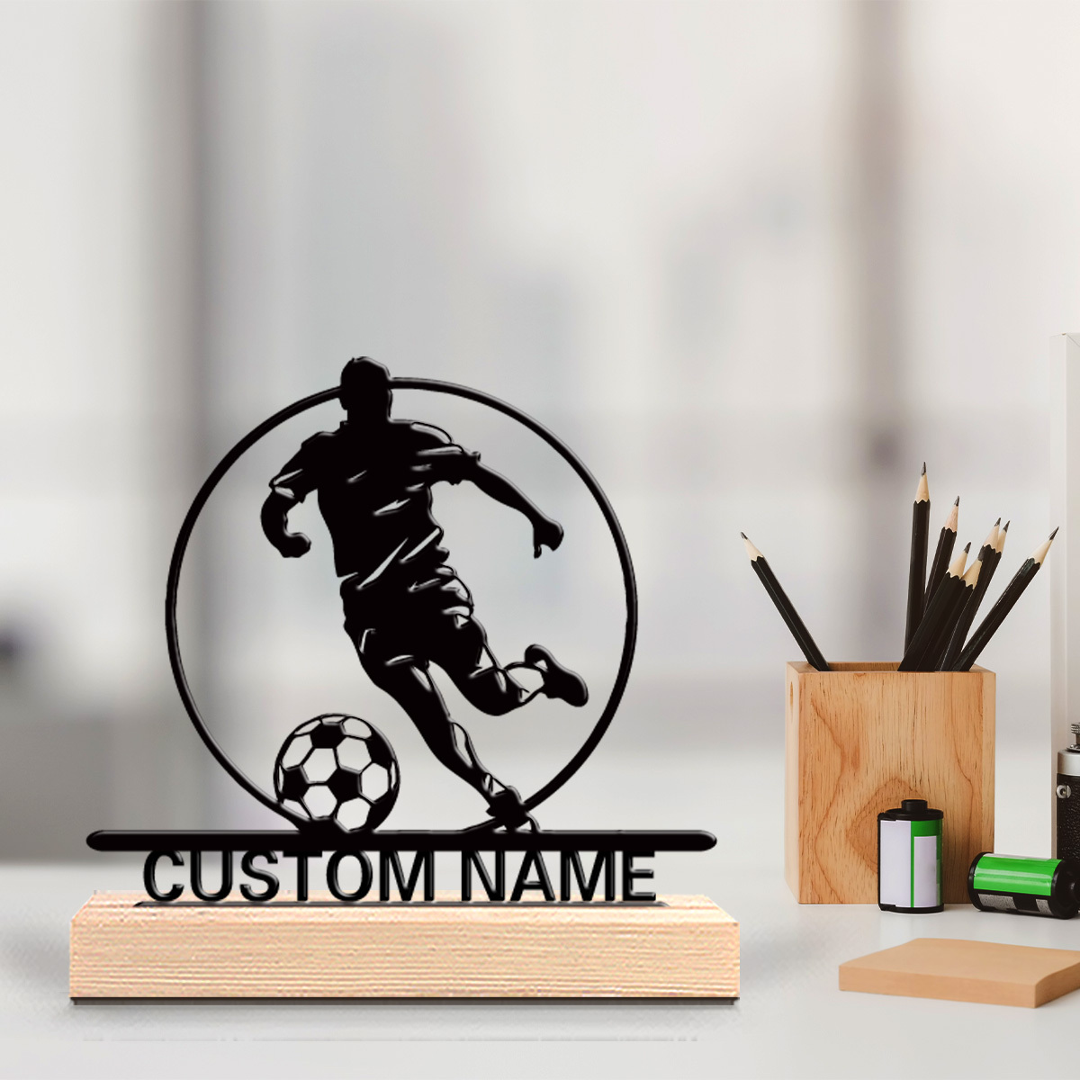 Custom Soccer Player Metal Sta - Home Decor Unique ulasan dan harga